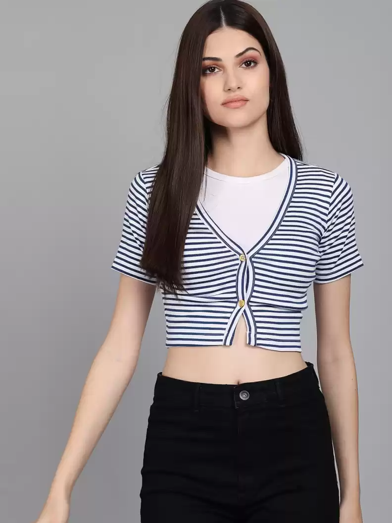 TANDUL  Party Regular Sleeves Striped Women Multicolor Top