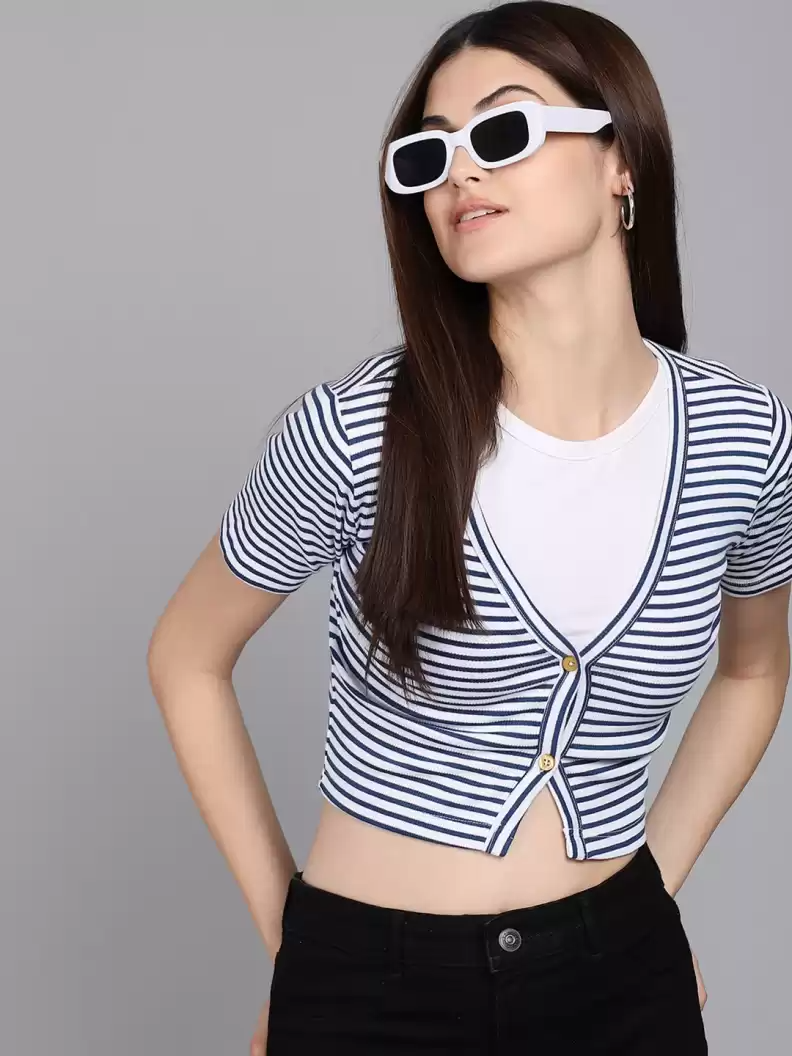 TANDUL  Party Regular Sleeves Striped Women Multicolor Top