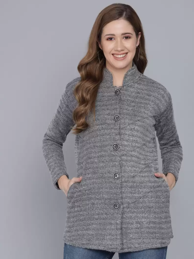 TANDUL  Woven Collared Neck Casual Women Grey Sweater