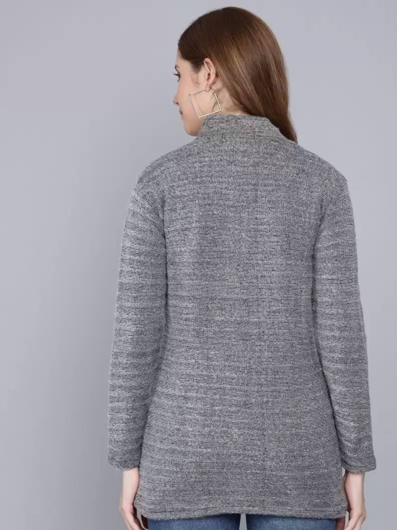 TANDUL  Woven Collared Neck Casual Women Grey Sweater