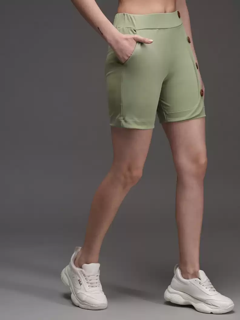 TANDUL  Solid Women Green Casual Shorts