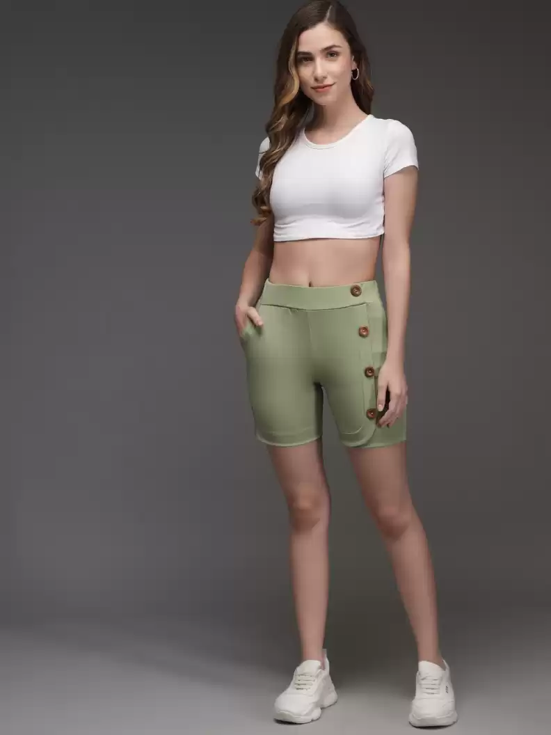 TANDUL  Solid Women Green Casual Shorts