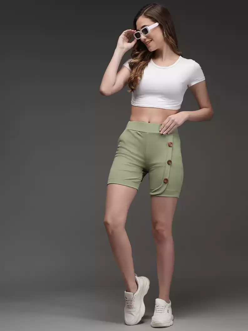 TANDUL  Solid Women Green Casual Shorts