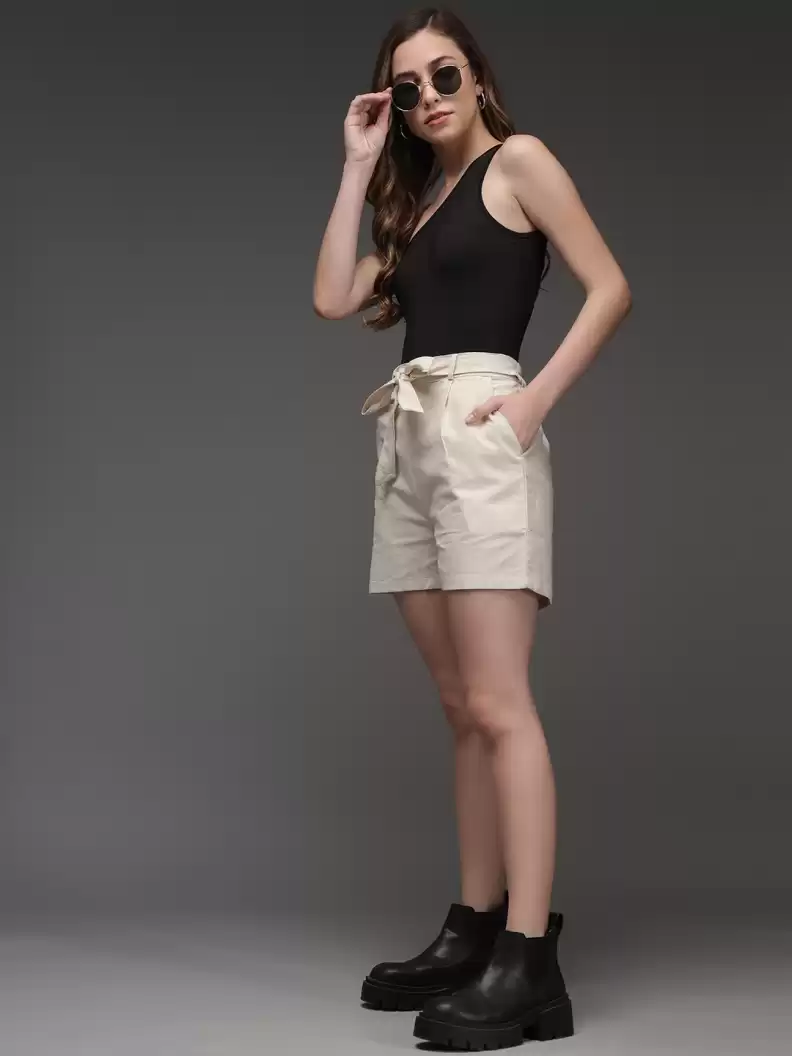 TANDUL  Solid Women Beige Casual Shorts