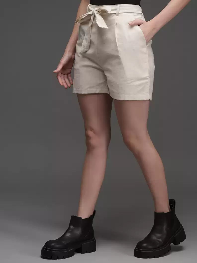 TANDUL  Solid Women Beige Casual Shorts