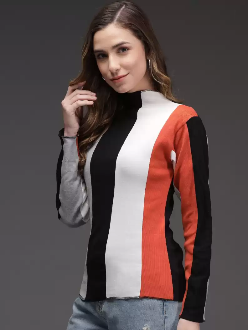 TANDUL  Casual Regular Sleeves Color Block Women Multicolor Top