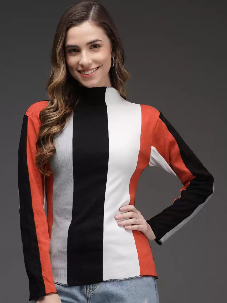 TANDUL  Casual Regular Sleeves Color Block Women Multicolor Top