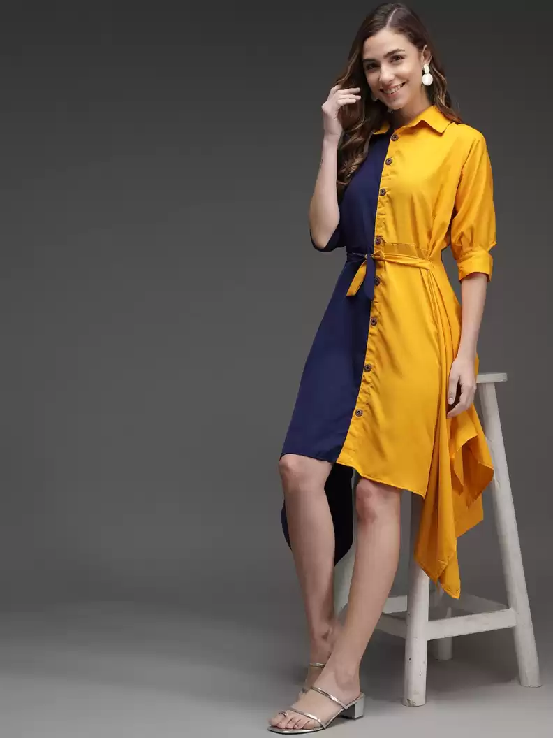 TANDUL  Women Fit and Flare Blue, Yellow Dress