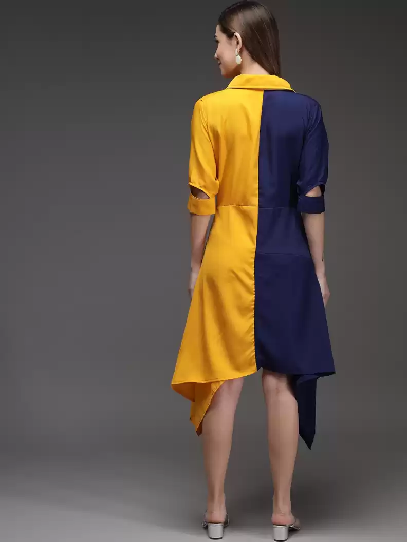 TANDUL  Women Fit and Flare Blue, Yellow Dress