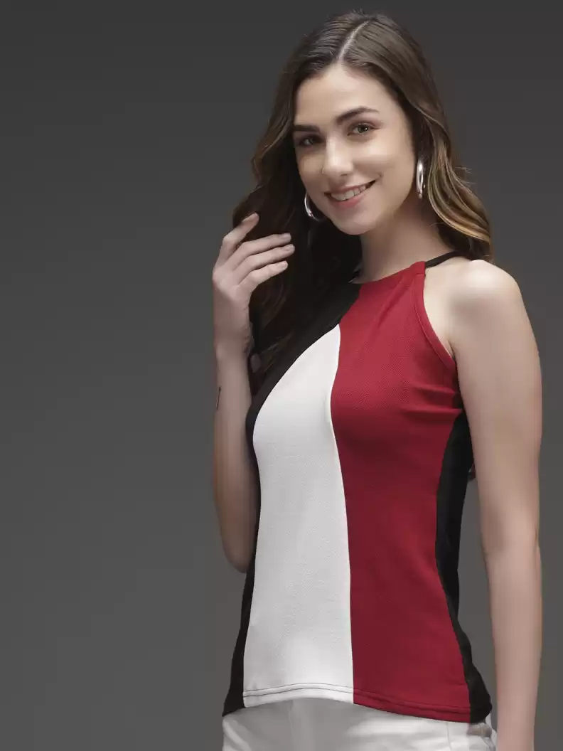 TANDUL  Casual Sleeveless Color Block Women Multicolor Top