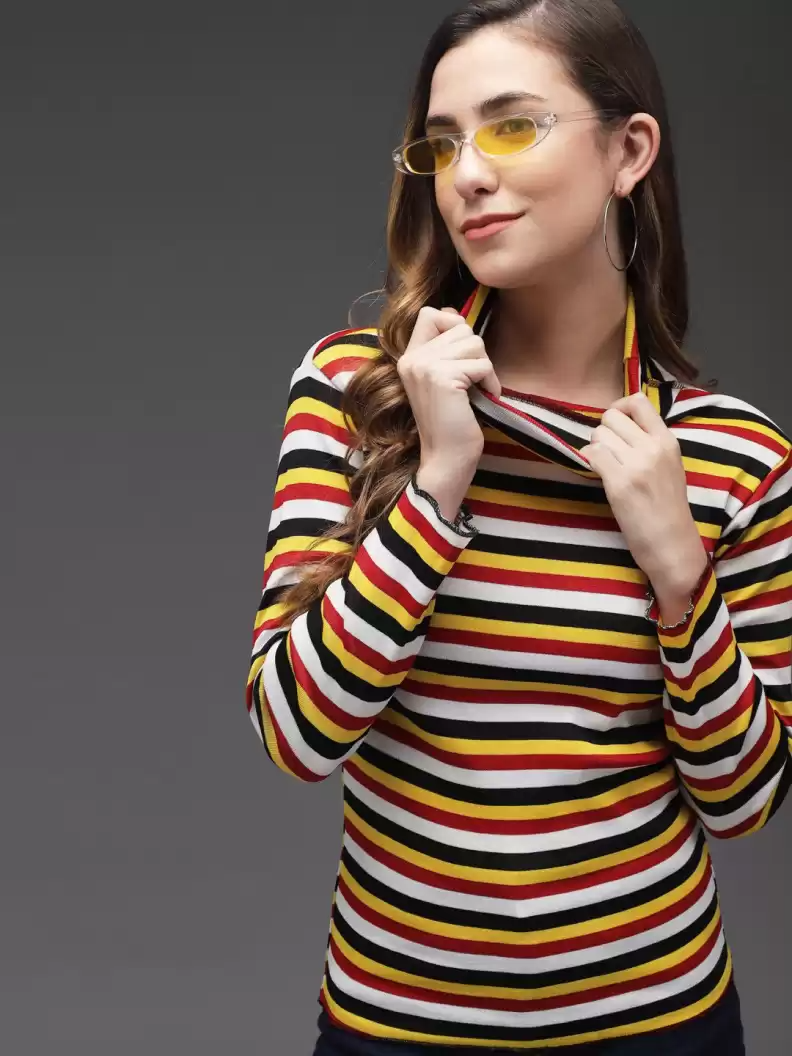 TANDUL Casual Regular Sleeves Striped Women Multicolor Top