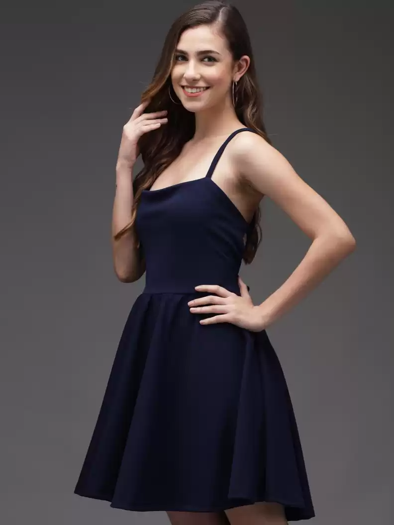 TANDUL  Women A-line Dark Blue Dress