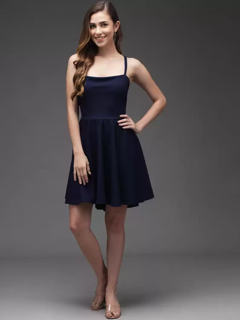 TANDUL  Women A-line Dark Blue Dress