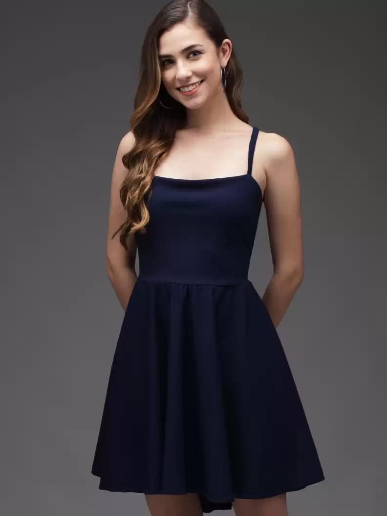 TANDUL  Women A-line Dark Blue Dress