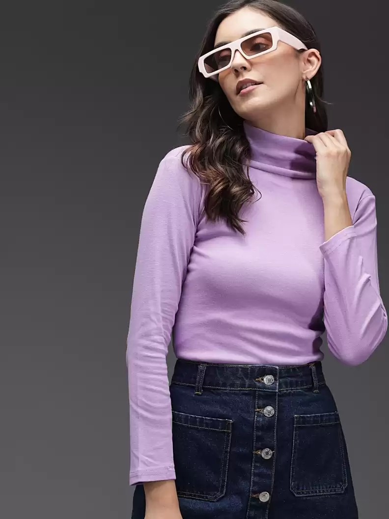 TANDUL  Casual Regular Sleeves Solid Women Purple Top