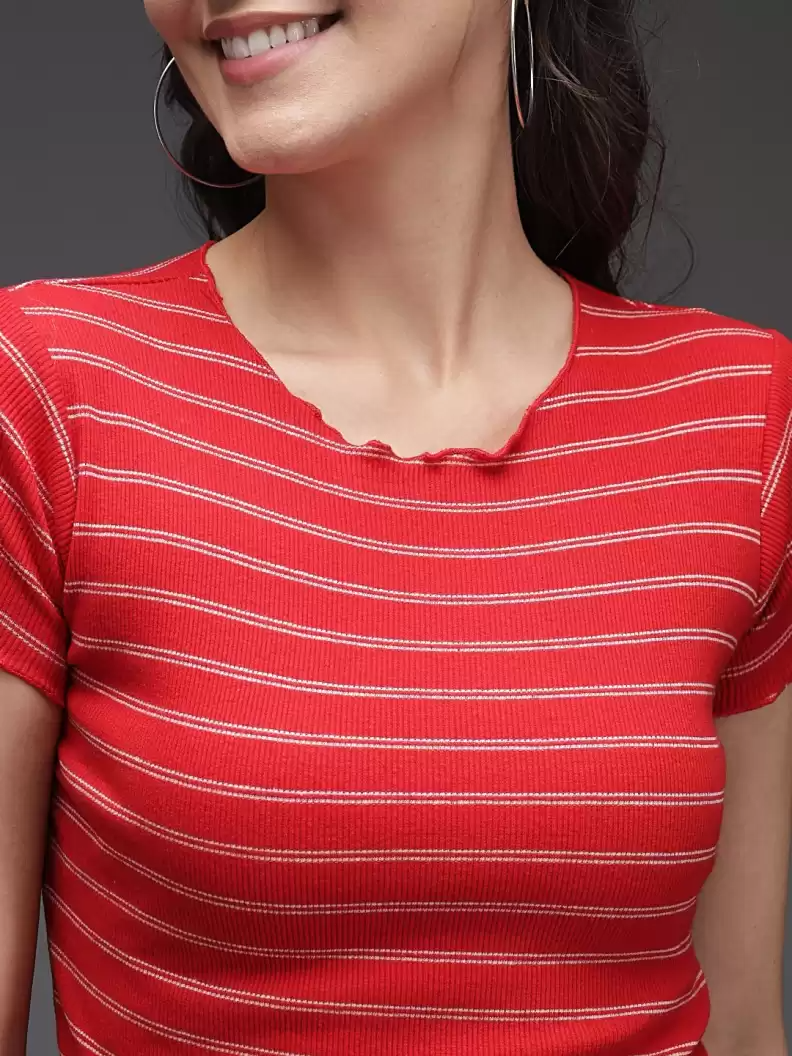 Striped Women Round Neck Multicolor T-Shirt