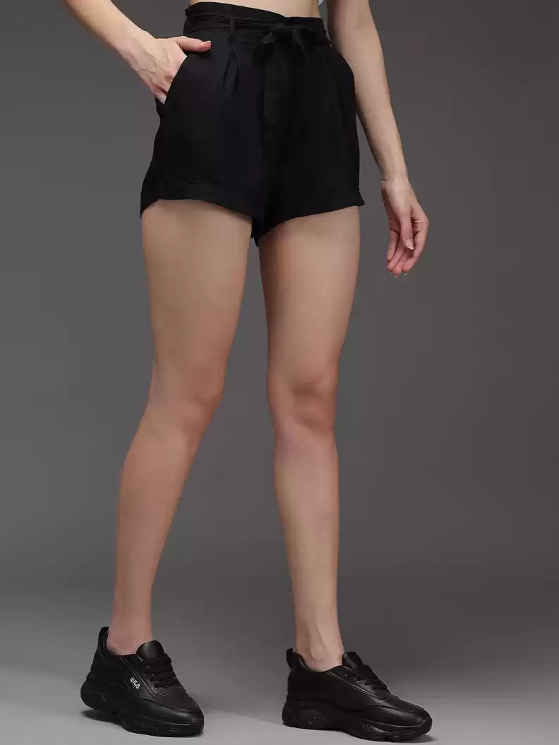 TANDUL  Solid Women Black Regular Shorts