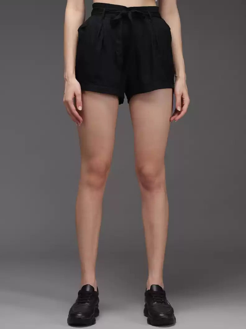 TANDUL  Solid Women Black Regular Shorts