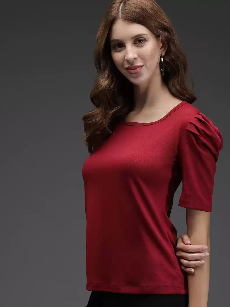 TANDUL  Casual Regular Sleeves Solid Women Maroon Top