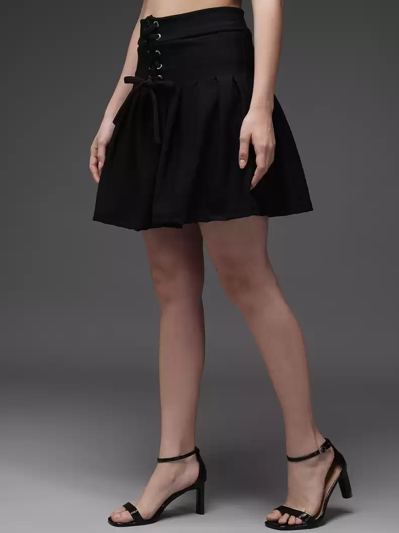 TANDUL  Women Solid Pleated Black Skirt