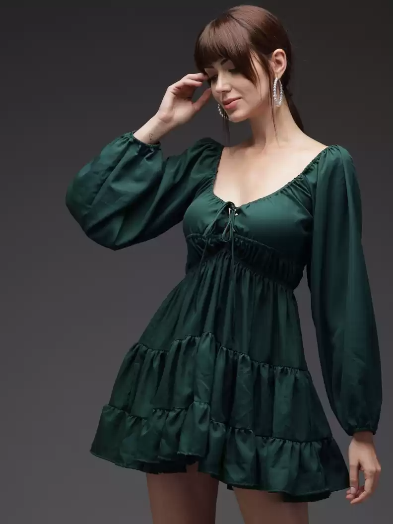 TANDUL  Women Fit and Flare Green Dress