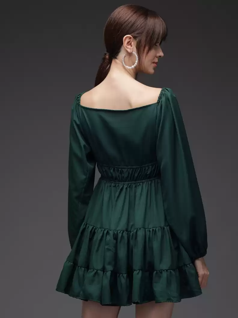 TANDUL  Women Fit and Flare Green Dress