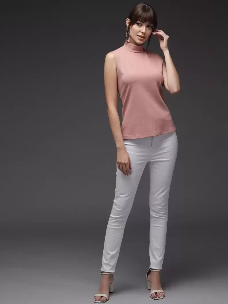 TANDUL  Casual Sleeveless Solid Women Pink Top