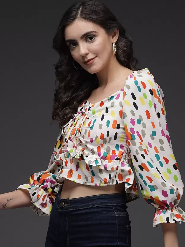 TANDUL  Casual Regular Sleeves Printed Women Multicolor Top