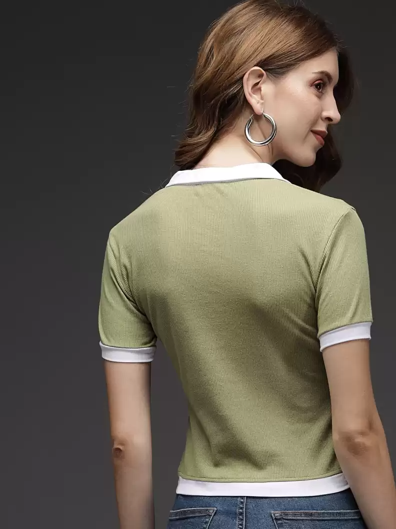 TANDUL  Casual Regular Sleeves Solid Women Green Top