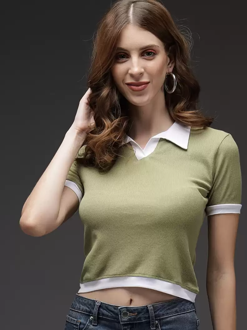 TANDUL  Casual Regular Sleeves Solid Women Green Top