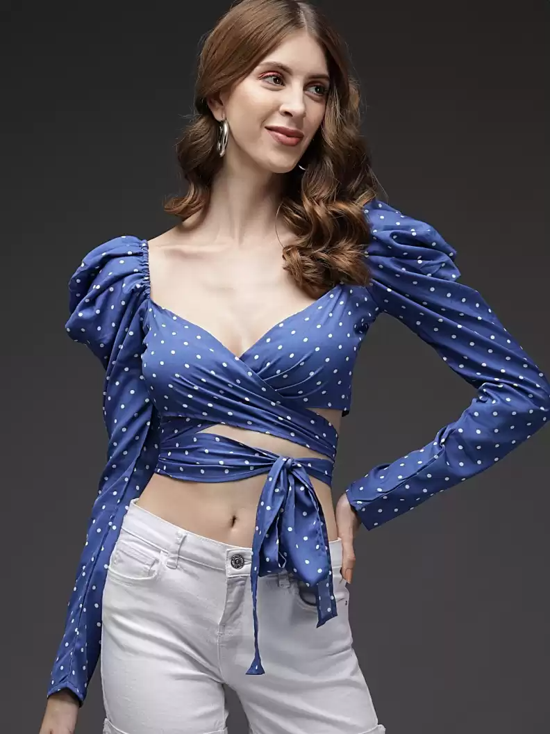 TANDUL  Casual Regular Sleeves Printed Women Blue Top