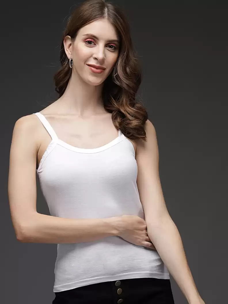 TANDUL  Casual Shoulder Straps Solid Women White Top