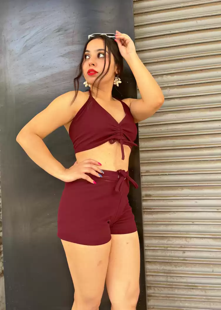 TANDUL  Women Two Piece Dress Maroon Dress