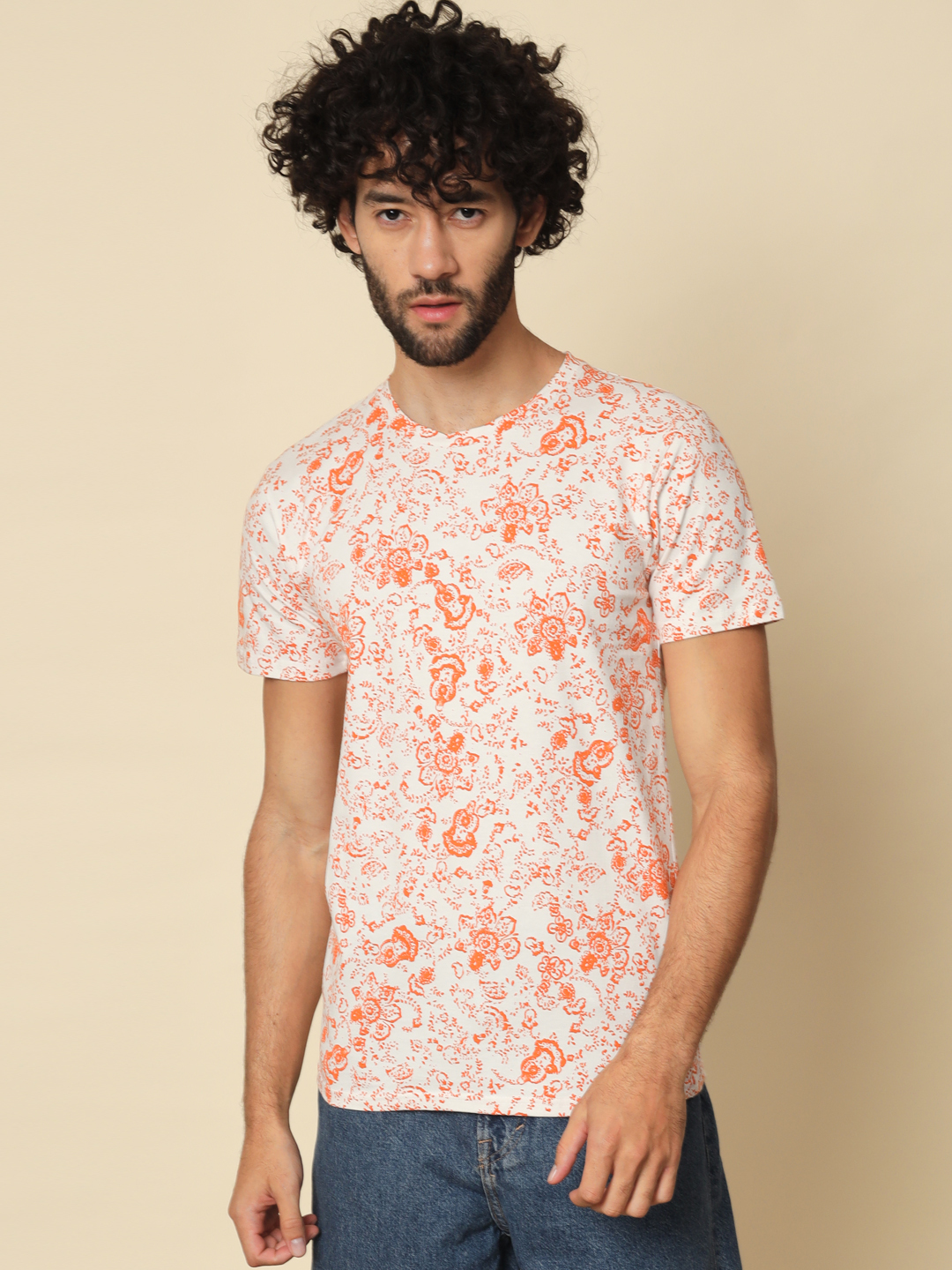 Men Printed Round Neck Multicolor T-Shirt