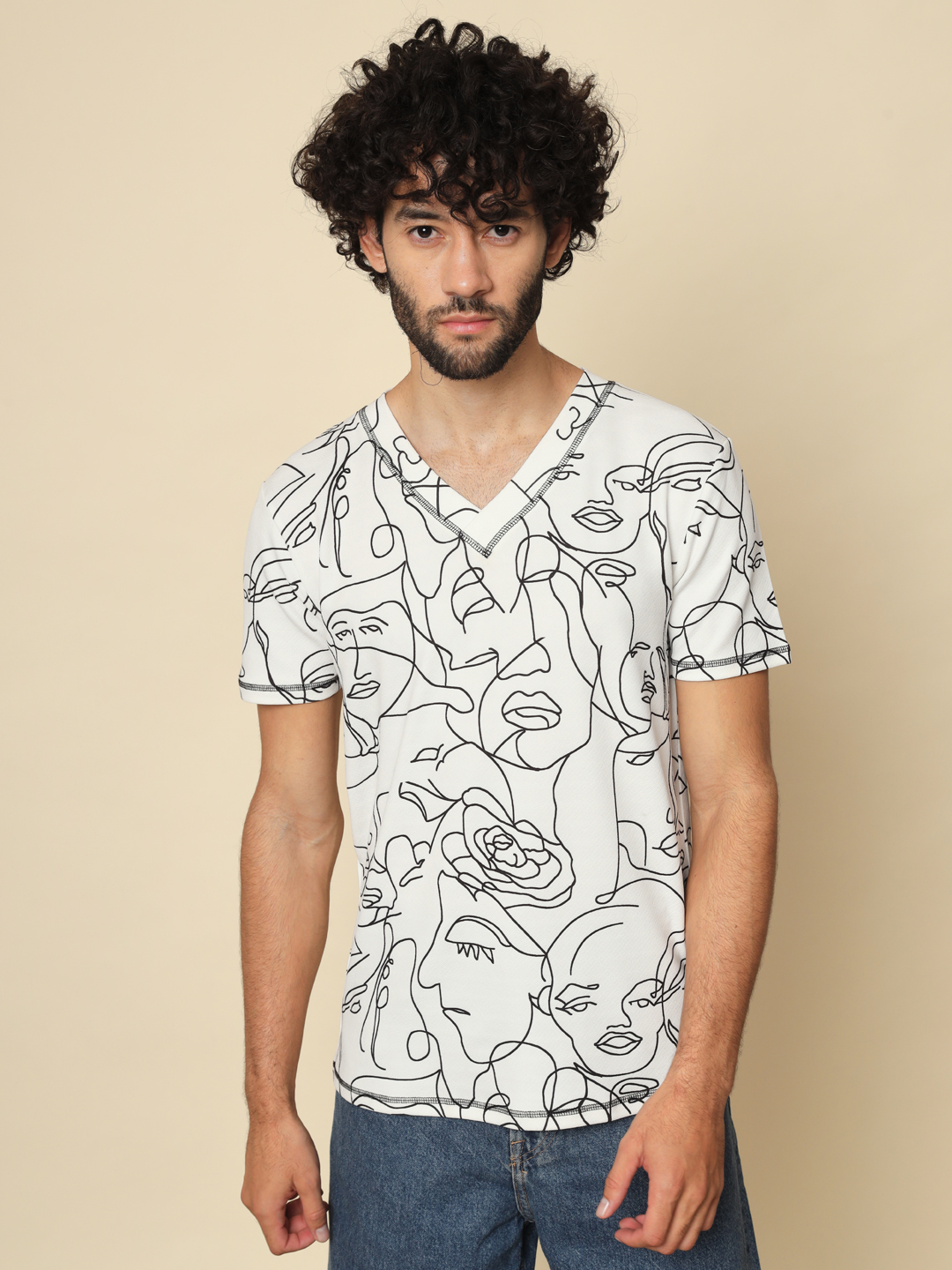 Men Printed Round Neck Multicolor T-Shirt