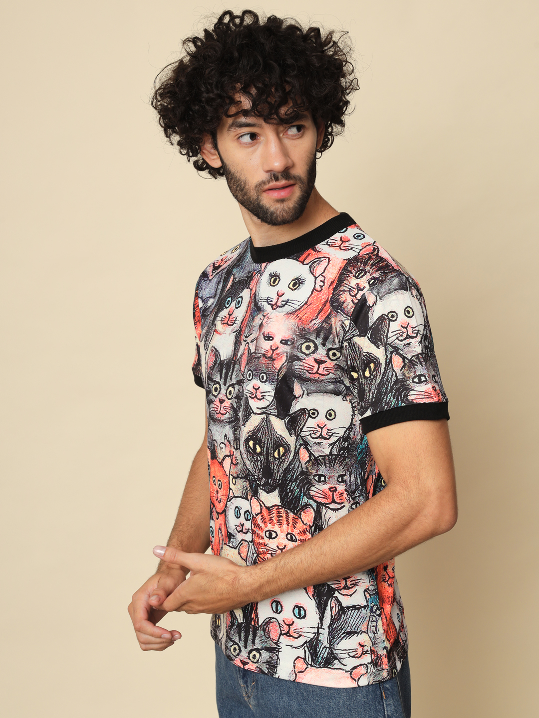 Men Printed Round Neck Multicolor T-Shirt