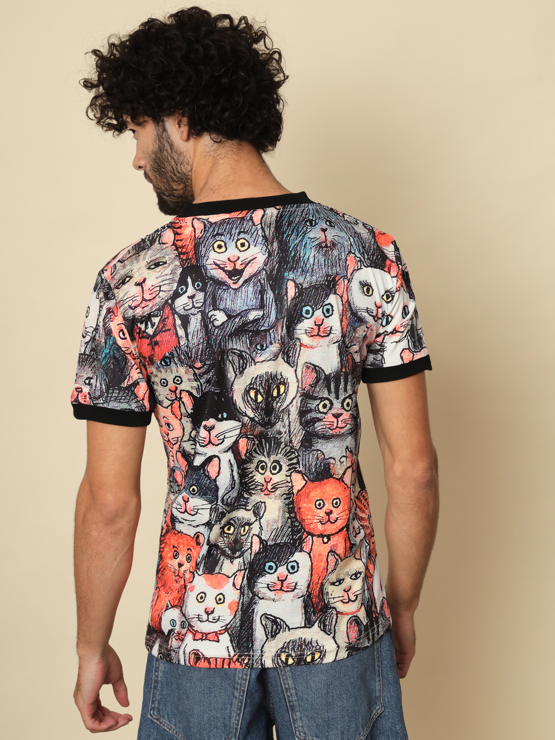 Men Printed Round Neck Multicolor T-Shirt