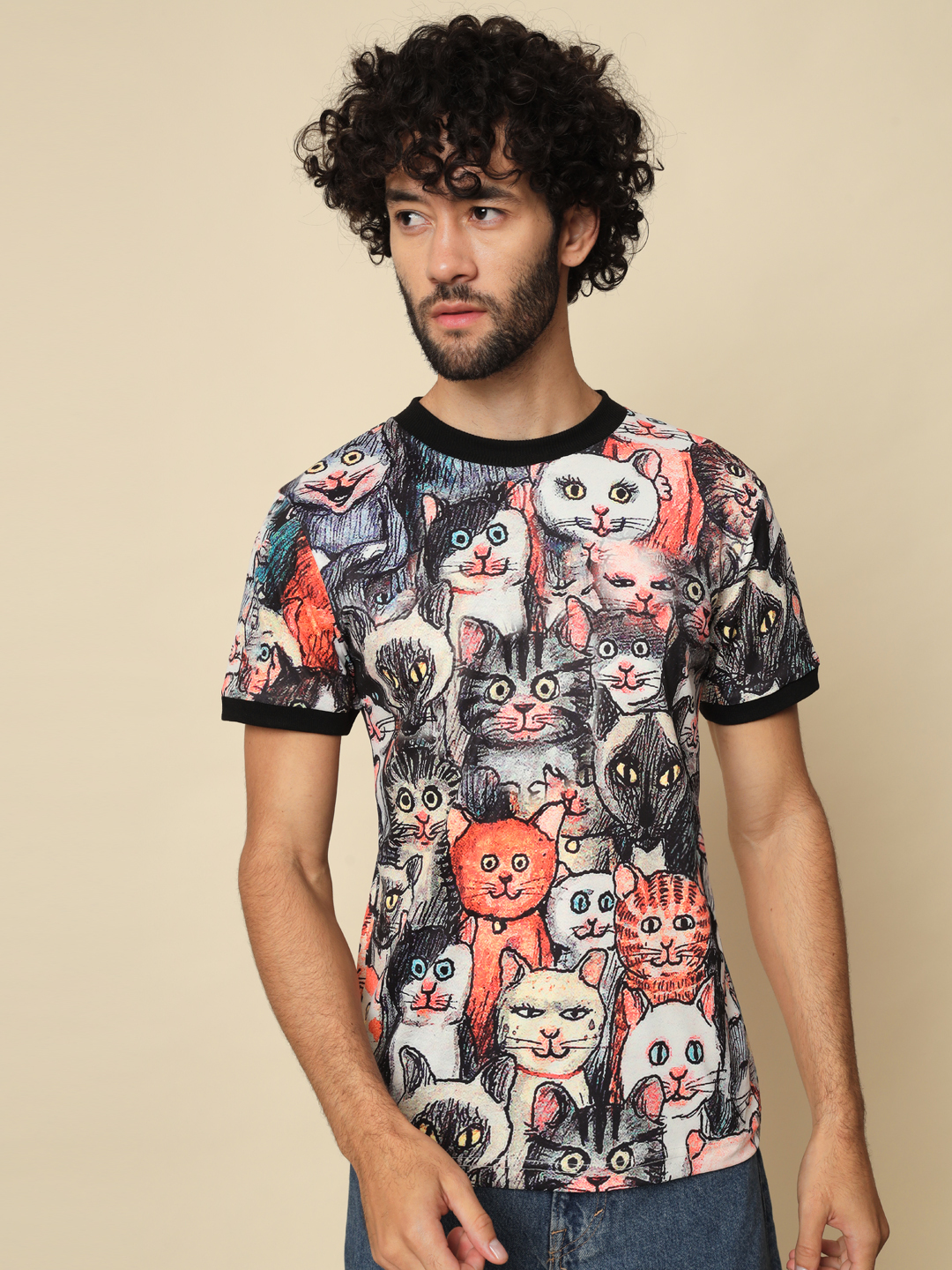 Men Printed Round Neck Multicolor T-Shirt