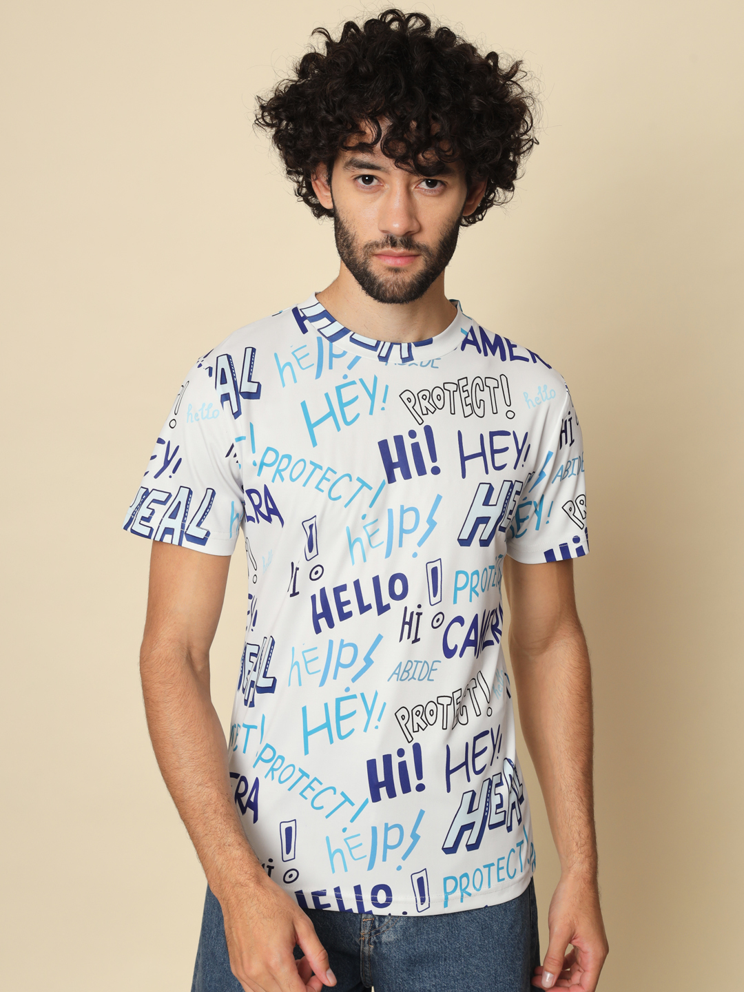 Men Printed Round Neck Multicolor T-Shirt