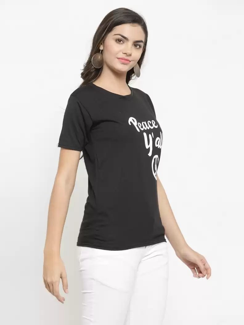 TANDUL  Graphic Print Women Round Neck Black T-Shirt