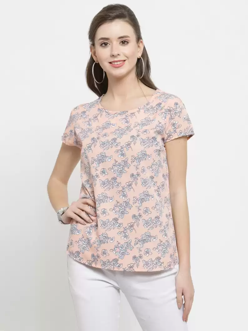 TANDUL  Casual Regular Sleeves Printed Women Pink Top