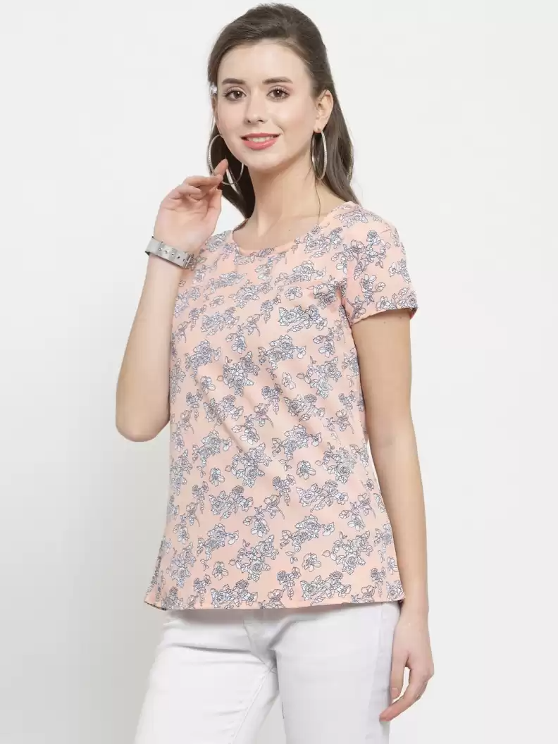 TANDUL  Casual Regular Sleeves Printed Women Pink Top