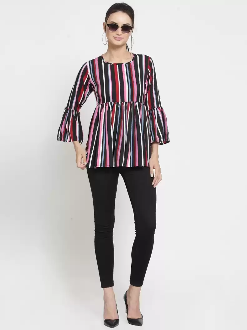 TANDUL  Casual Bell Sleeves Striped Women Multicolor Top