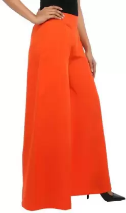 Flared Women Orange Trousers