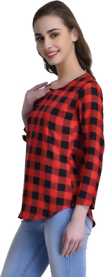 TANDUL  Casual Regular Sleeves Checkered Women Multicolor Top