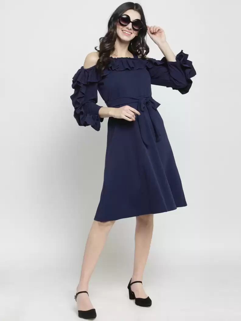 TANDUL  Women A-line Dark Blue Dress