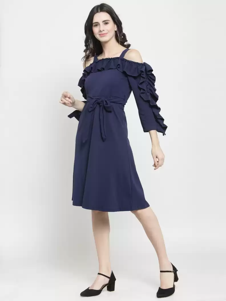 TANDUL  Women A-line Dark Blue Dress