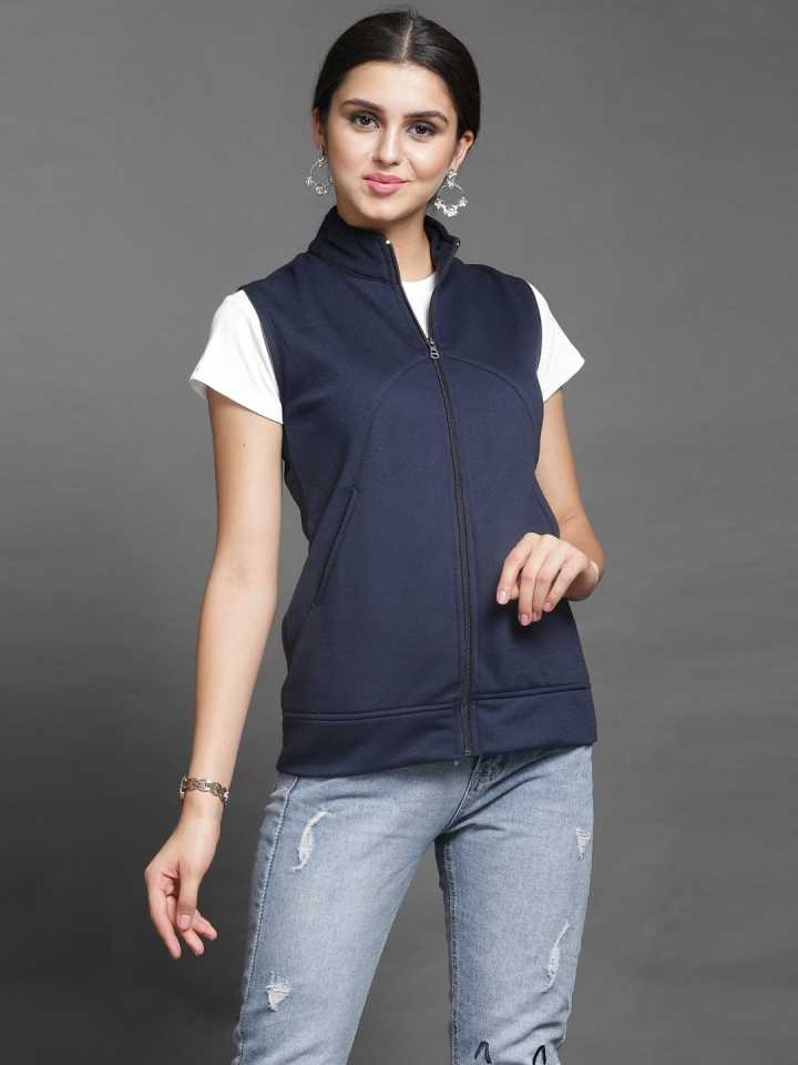 Sleeveless Solid Women Jacket