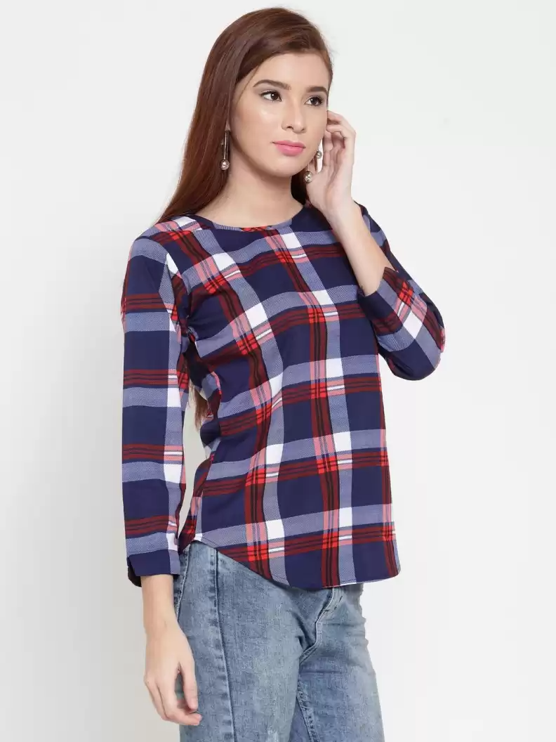 TANDUL  Casual Regular Sleeves Checkered Women Multicolor Top