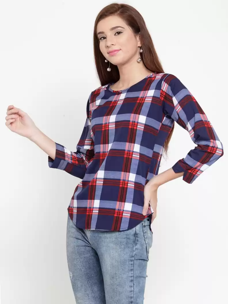 TANDUL  Casual Regular Sleeves Checkered Women Multicolor Top